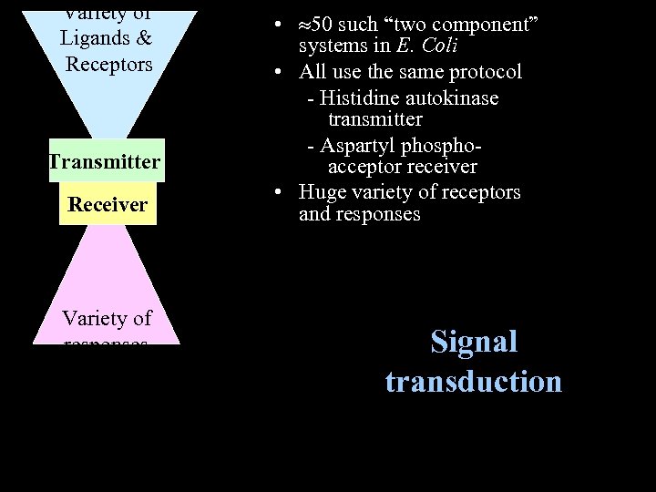 Variety of Ligands & Receptors Transmitter Receiver Variety of responses • 50 such “two