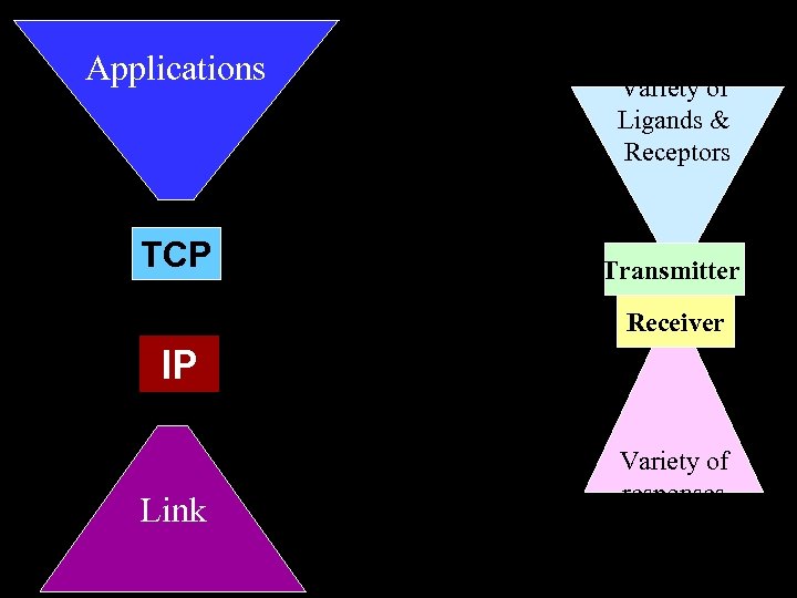 Applications TCP Variety of Ligands & Receptors Transmitter Receiver IP Link Variety of responses