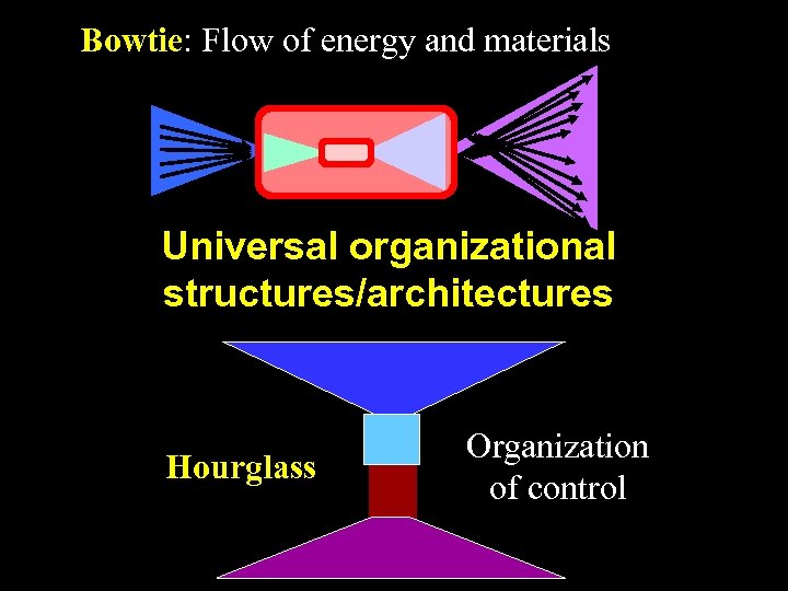 Bowtie: Flow of energy and materials Universal organizational structures/architectures Hourglass Organization of control 