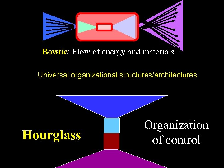 Bowtie: Flow of energy and materials Universal organizational structures/architectures Hourglass Organization of control 