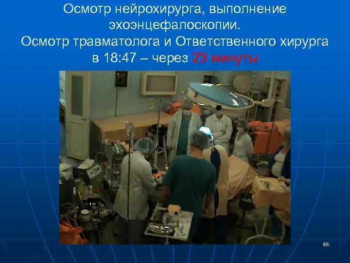 Осмотр нейрохирурга, выполнение эхоэнцефалоскопии. Осмотр травматолога и Ответственного хирурга в 18: 47 – через