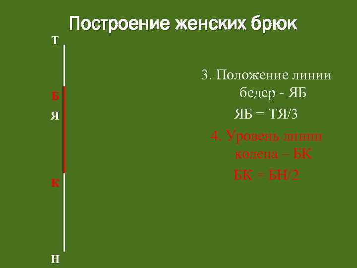 Т Б Я К Н Построение женских брюк 3. Положение линии бедер - ЯБ