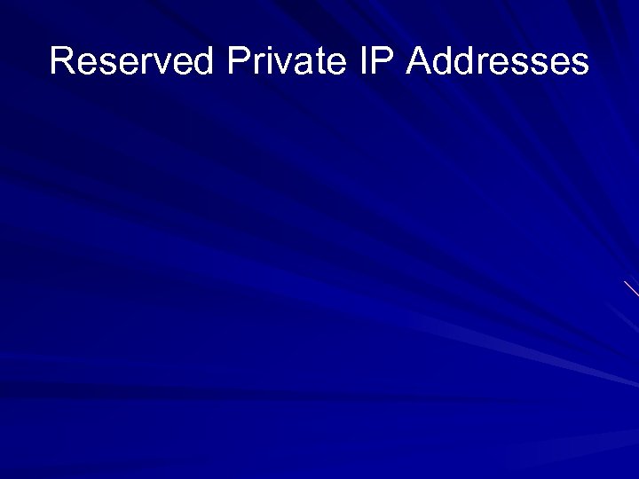 Reserved Private IP Addresses 