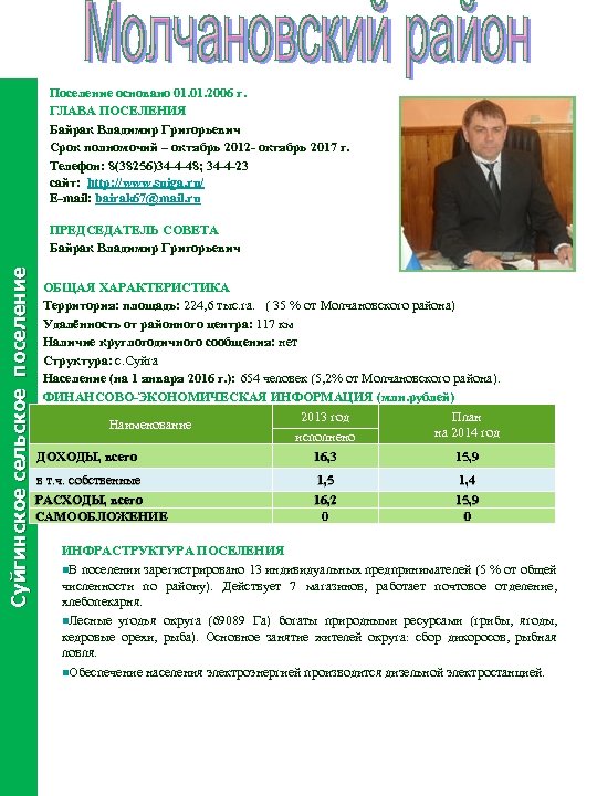 Поселение основано 01. 2006 г. ГЛАВА ПОСЕЛЕНИЯ Байрак Владимир Григорьевич Срок полномочий – октябрь