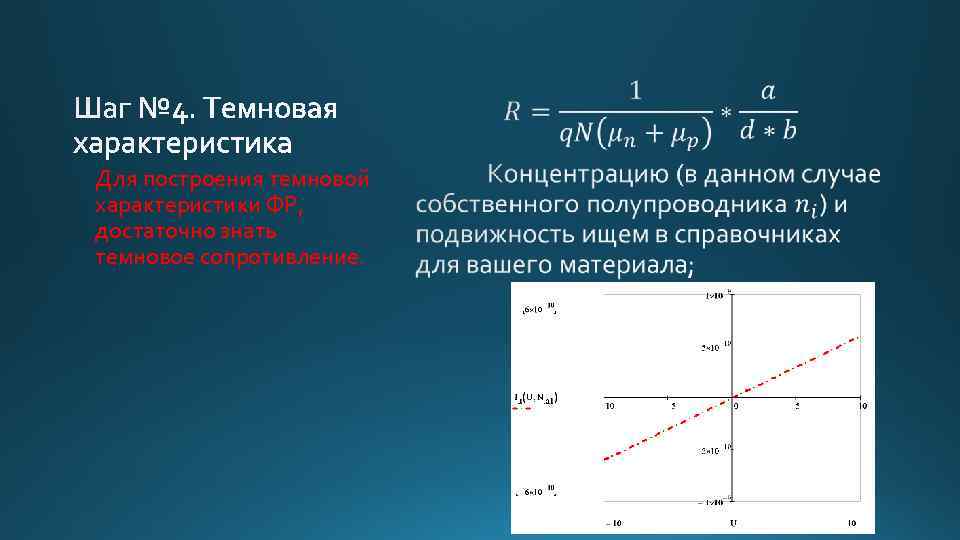  • Для построения темновой характеристики ФР, достаточно знать темновое сопротивление. 