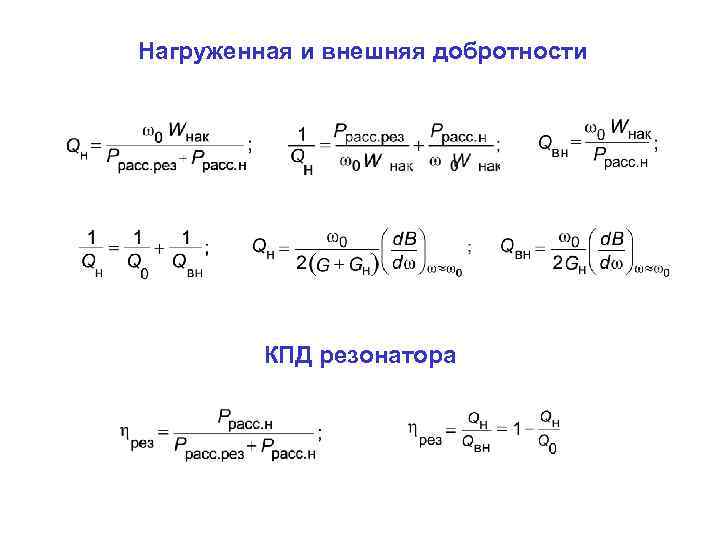 Нагруженная и внешняя добротности КПД резонатора 