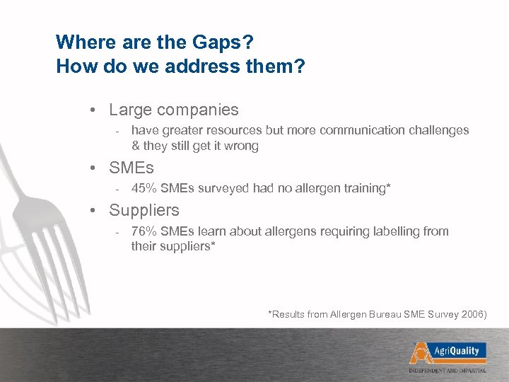 Where are the Gaps? How do we address them? • Large companies - have