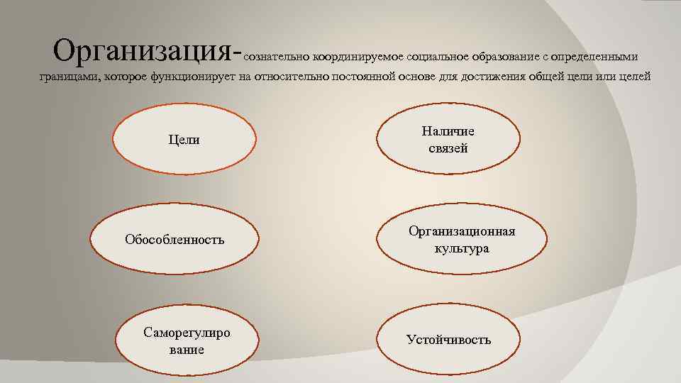 Организация- сознательно координируемое социальное образование с определенными границами, которое функционирует на относительно постоянной основе