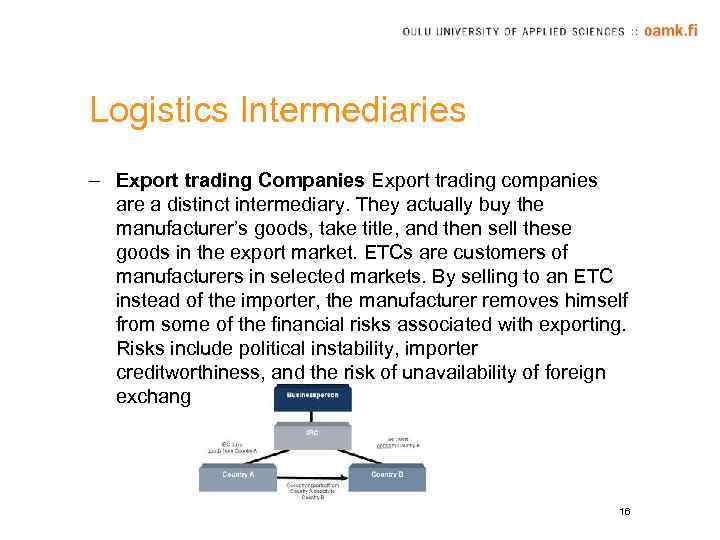 Logistics Intermediaries – Export trading Companies Export trading companies are a distinct intermediary. They