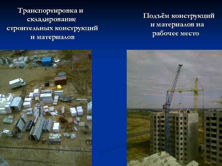 Транспортировка и складирование строительных конструкций и материалов Подъём конструкций и материалов на рабочее место