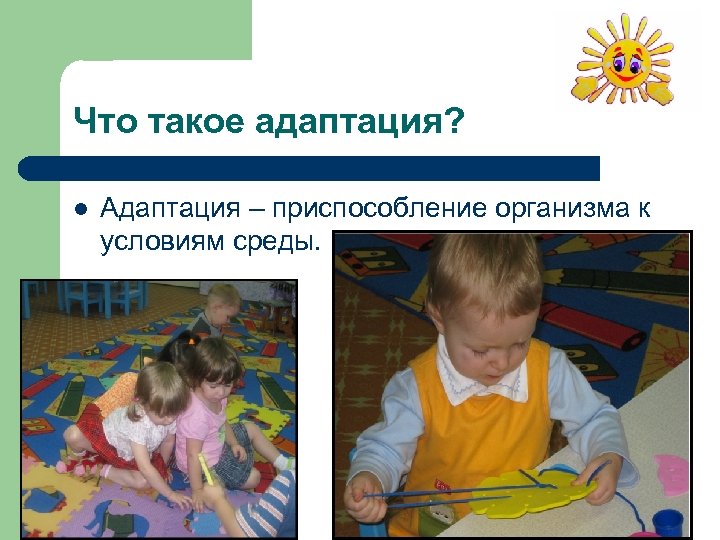 Что такое адаптация? l Адаптация – приспособление организма к условиям среды. 