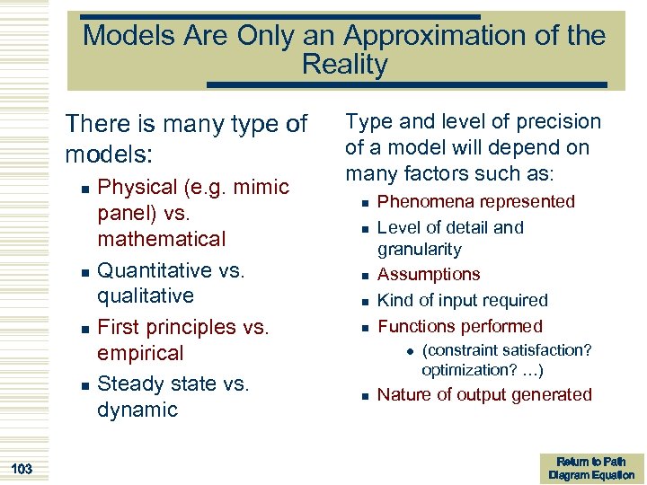 Models Are Only an Approximation of the Reality There is many type of models: