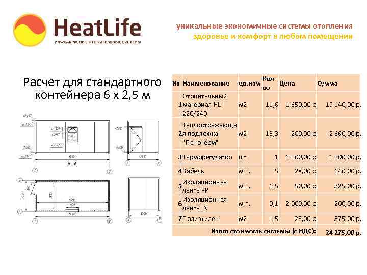 уникальные экономичные системы отопления здоровье и комфорт в любом помещении Расчет для стандартного контейнера