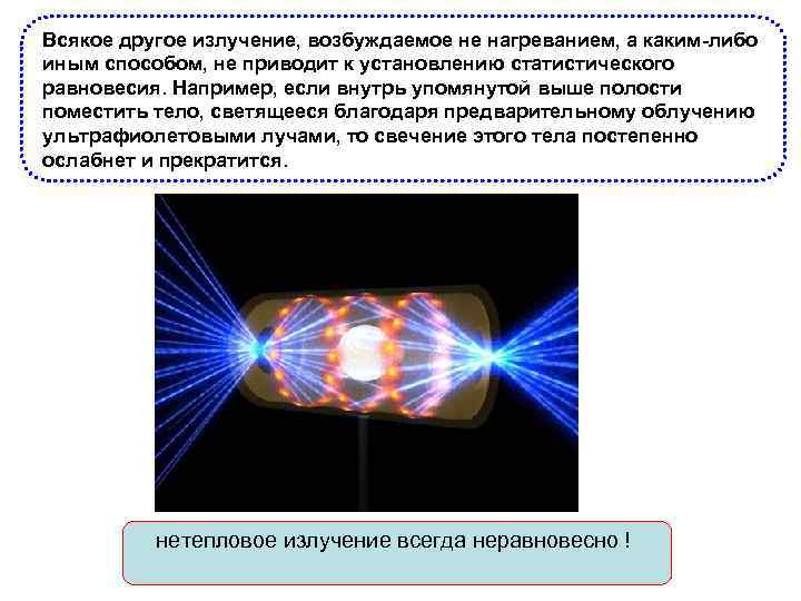 Всякое другое излучение, возбуждаемое не нагреванием, а каким-либо иным способом, не приводит к установлению