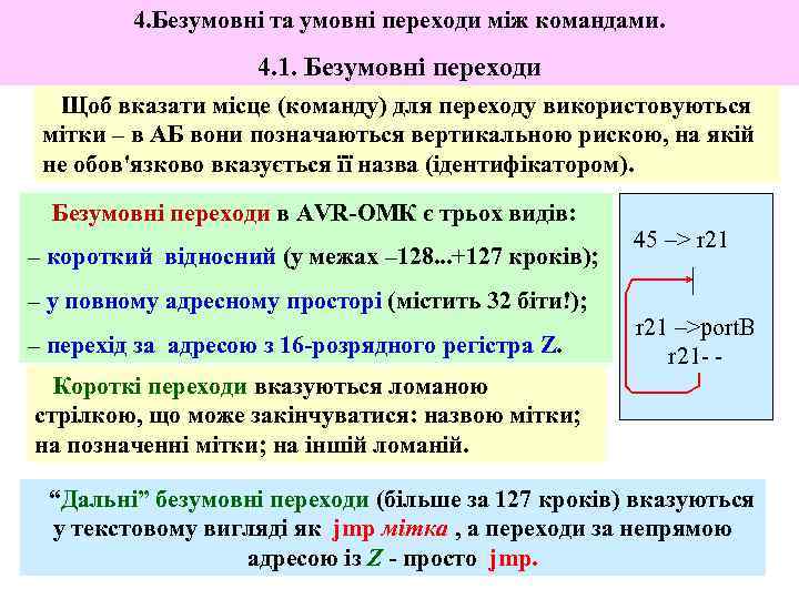 4. Безумовні та умовні переходи між командами. 4. 1. Безумовні переходи Щоб вказати місце