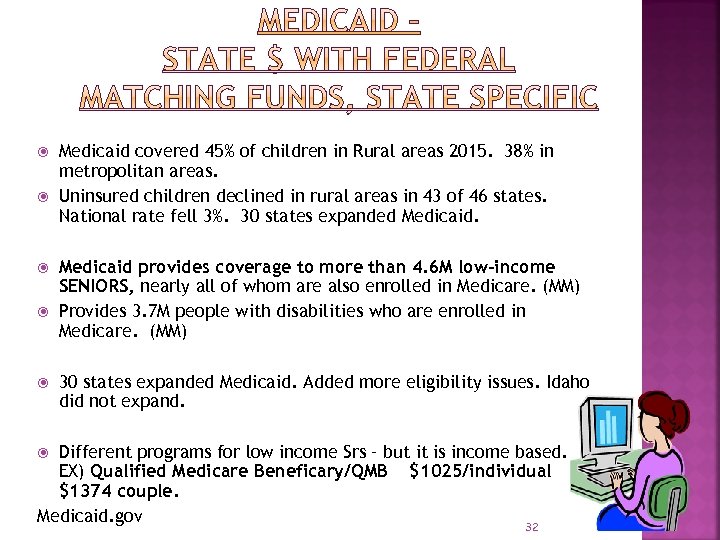  Medicaid covered 45% of children in Rural areas 2015. 38% in metropolitan areas.