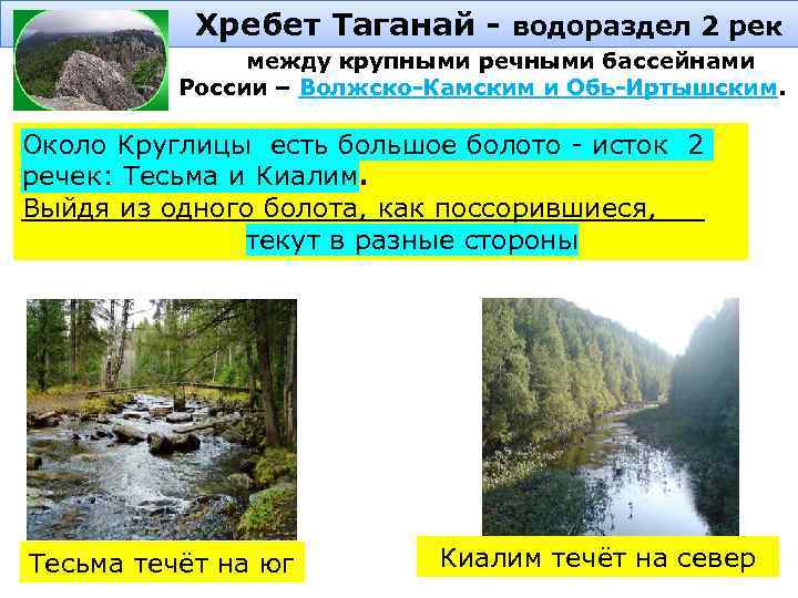  Хребет Таганай - водораздел 2 рек между крупными речными бассейнами России – Волжско-Камским