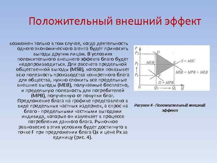 Положительный внешний эффект возможен только в том случае, когда деятельность одного экономического агента будет
