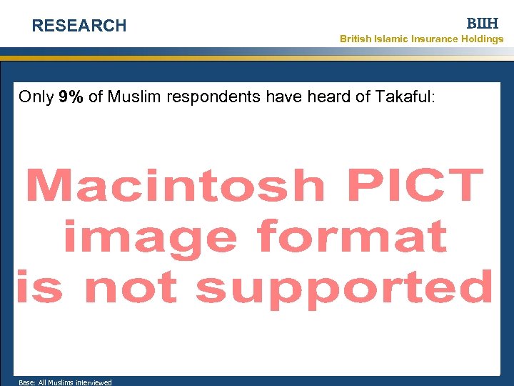 RESEARCH BIIH British Islamic Insurance Holdings Only 9% of Muslim respondents have heard of