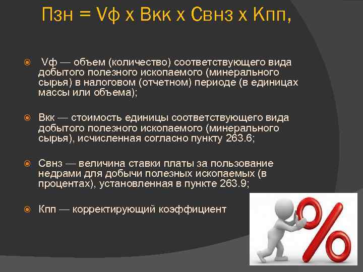Пзн = Vф х Вкк х Свнз х Кпп, Vф — объем (количество) соответствующего