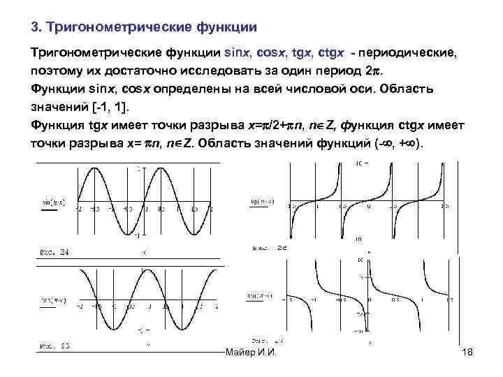 3. Тригонометрические функции sinx, cosx, tgx, ctgx - периодические, поэтому их достаточно исследовать за