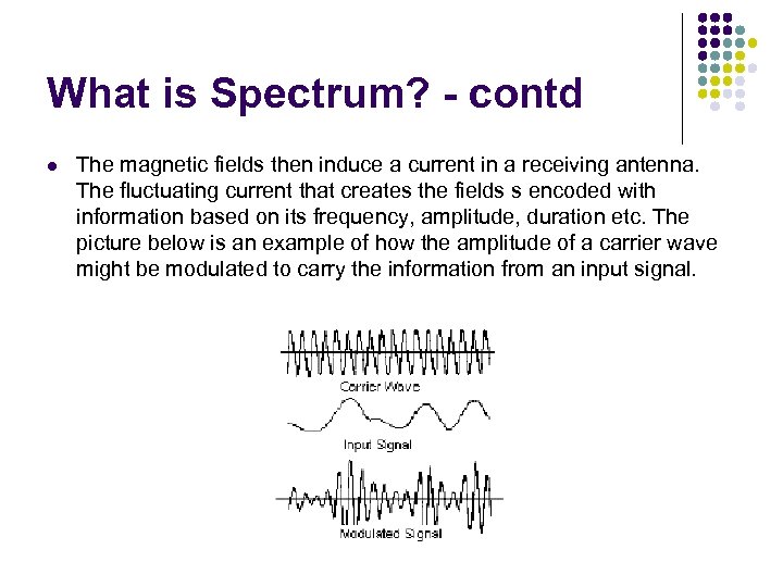 What is Spectrum? - contd l The magnetic fields then induce a current in