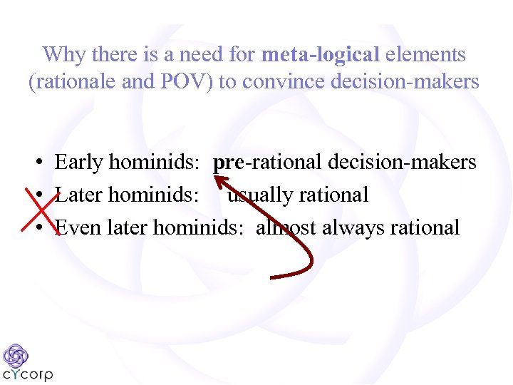 Why there is a need for meta-logical elements (rationale and POV) to convince decision-makers