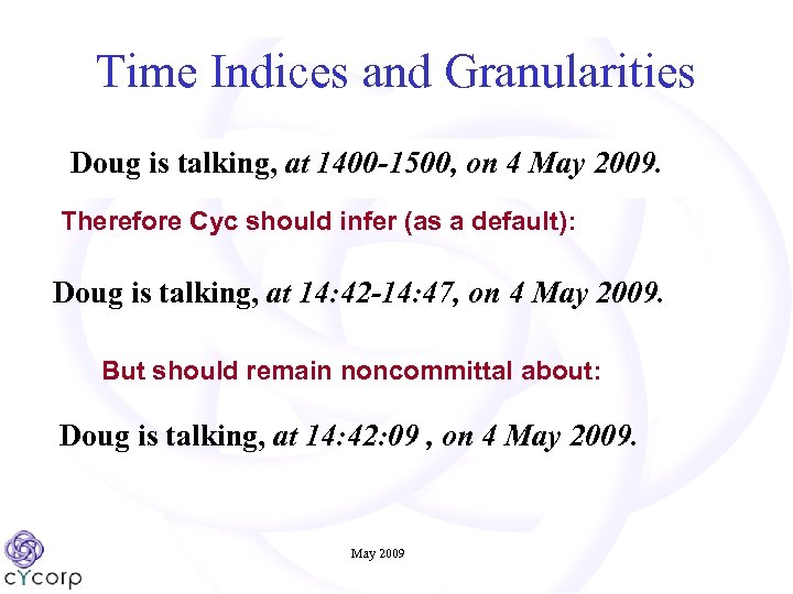 Time Indices and Granularities Doug is talking, at 1400 -1500, on 4 May 2009.