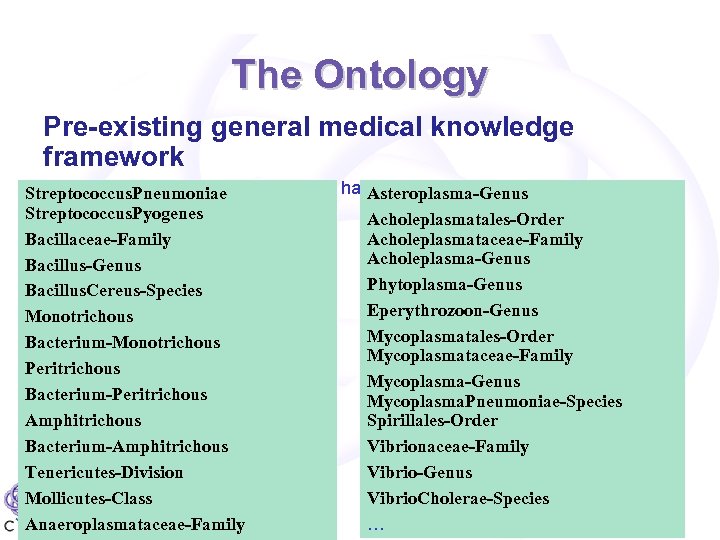 The Ontology Pre-existing general medical knowledge framework Prior to the CCF project, Cyc’s KB