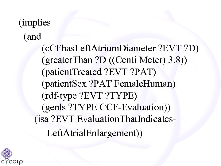 (implies (and (c. CFhas. Left. Atrium. Diameter ? EVT ? D) (greater. Than ?