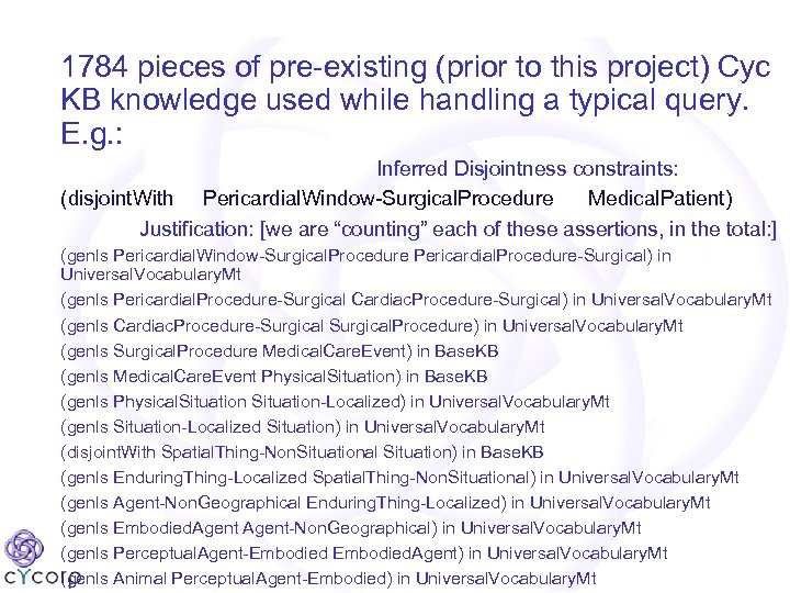 1784 pieces of pre-existing (prior to this project) Cyc KB knowledge used while handling