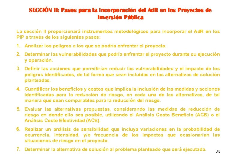 SECCIÓN II: Pasos para la incorporación del Ad. R en los Proyectos de Inversión