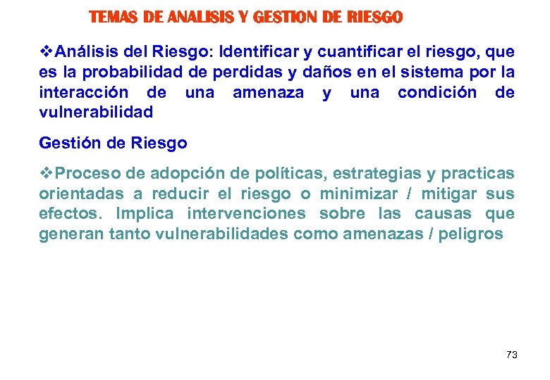 TEMAS DE ANALISIS Y GESTION DE RIESGO v. Análisis del Riesgo: Identificar y cuantificar