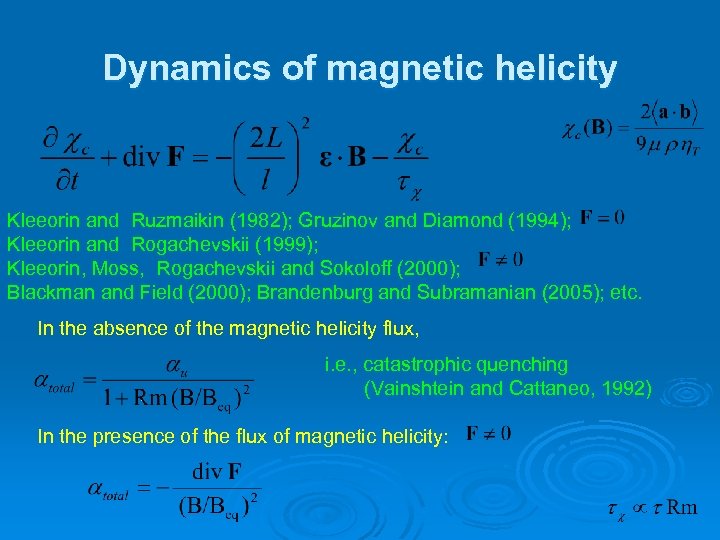 Dynamics of magnetic helicity Kleeorin and Ruzmaikin (1982); Gruzinov and Diamond (1994); Kleeorin and
