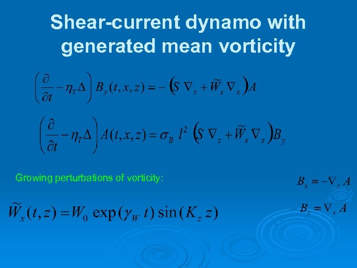 Shear-current dynamo with generated mean vorticity Growing perturbations of vorticity: 