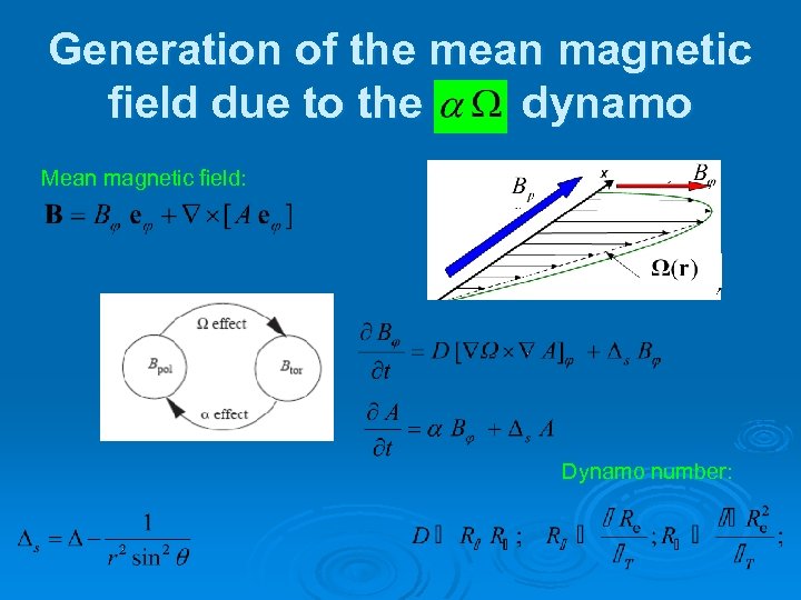 Generation of the mean magnetic field due to the dynamo Mean magnetic field: Dynamo