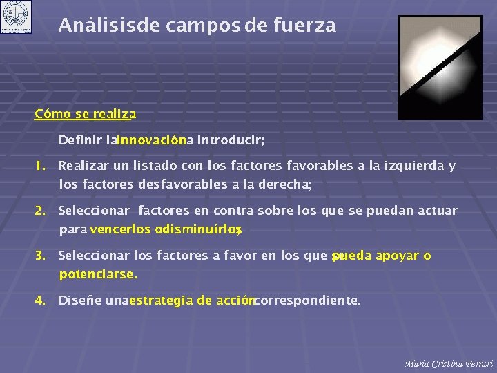 Análisisde campos de fuerza Cómo se realiza : Definir lainnovacióna introducir; 1. Realizar un
