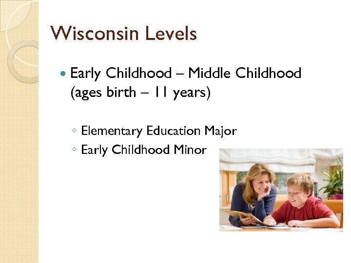 Wisconsin Levels Early Childhood – Middle Childhood (ages birth – 11 years) ◦ Elementary