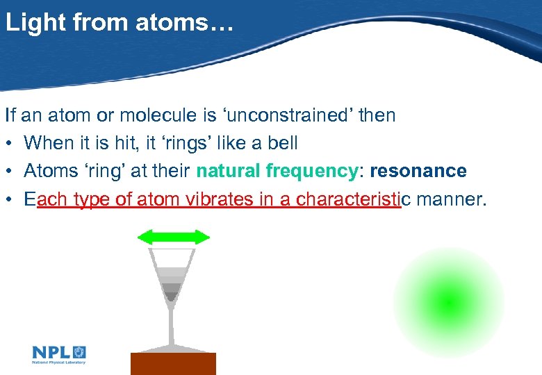 Light from atoms… If an atom or molecule is ‘unconstrained’ then • When it