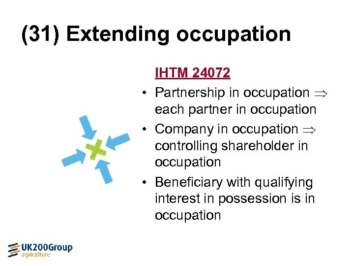 (31) Extending occupation IHTM 24072 • Partnership in occupation each partner in occupation •