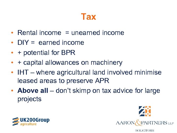 Tax • • • Rental income = unearned income DIY = earned income +