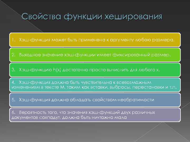 Какое свойство не является свойством мифа. Свойства хэш функции. Свойства хеширования. Свойства алгоритмов хеширования. Основные свойства хеш функции.