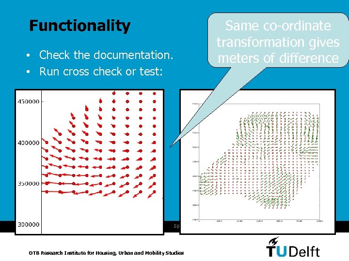 Functionality Same co-ordinate transformation gives meters of difference • Check the documentation. • Run