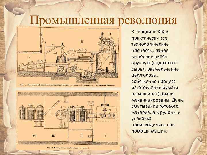 Промышленная революция К середине XIX в. практически все технологические процессы, ранее выполнявшиеся вручную (подготовка