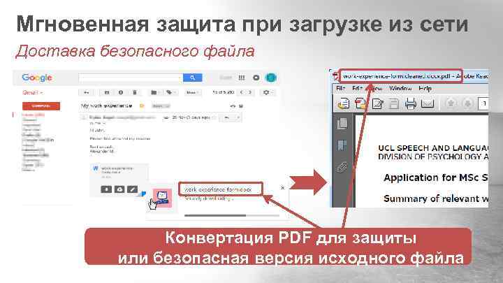 Мгновенная защита при загрузке из сети Доставка безопасного файла Конвертация PDF для защиты или