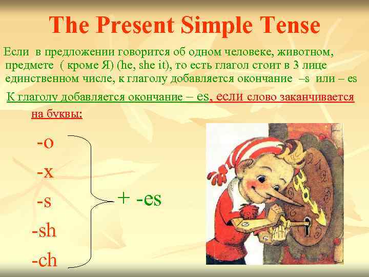 The Present Simple Tense Если в предложении говорится об одном человеке, животном, предмете (