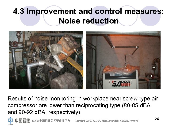 4. 3 Improvement and control measures: Noise reduction Results of noise monitoring in workplace
