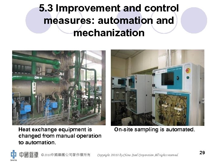 5. 3 Improvement and control measures: automation and mechanization Heat exchange equipment is changed