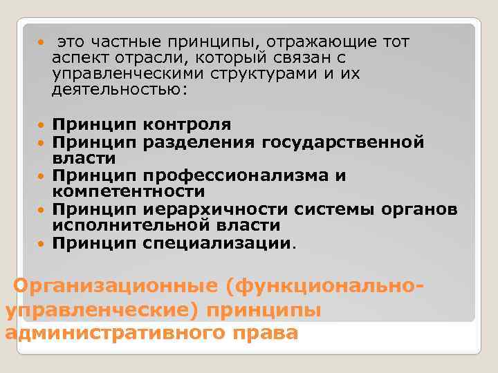  это частные принципы, отражающие тот аспект отрасли, который связан с управленческими структурами и