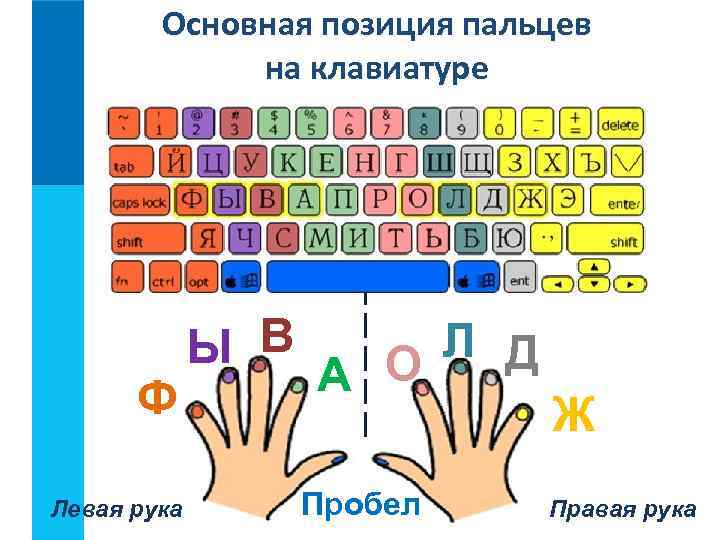 Основная позиция пальцев на клавиатуре Ф Левая рука Ы В Л Д А О